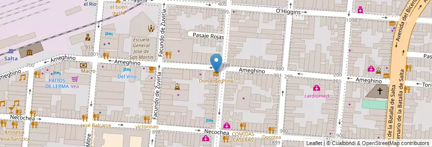 Mapa de ubicacion de Don Ameghino en Arjantin, Salta, Capital, Municipio De Salta, Salta.