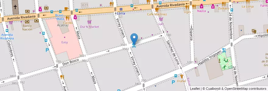 Mapa de ubicacion de Don Bosco & Virrey Liniers, Almagro en الأرجنتين, Ciudad Autónoma De Buenos Aires, Comuna 5, Buenos Aires.