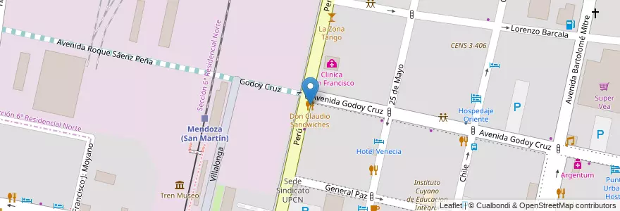 Mapa de ubicacion de Don Claudio Sandwiches en Argentinië, Chili, Mendoza, Departamento Capital, Ciudad De Mendoza.