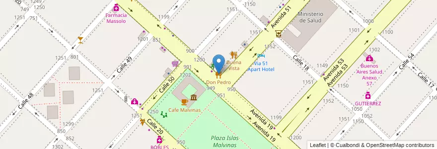 Mapa de ubicacion de Don Pedro, Casco Urbano en Argentina, Provincia Di Buenos Aires, Partido De La Plata, La Plata.