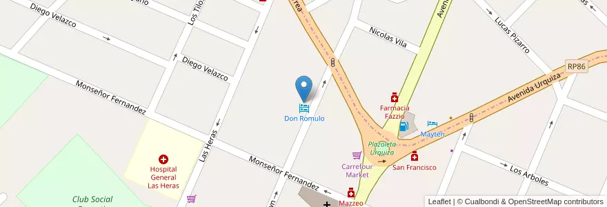 Mapa de ubicacion de Don Romulo en Argentine, Chili, Mendoza, Departamento Tupungato, Distrito Ciudad De Tupungato.