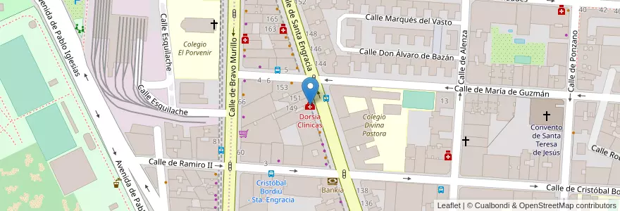 Mapa de ubicacion de Dorsia Clínicas en スペイン, マドリード州, Comunidad De Madrid, Área Metropolitana De Madrid Y Corredor Del Henares, Madrid.
