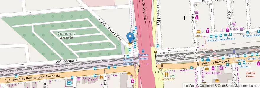 Mapa de ubicacion de Dos Avenidas en アルゼンチン, Ciudad Autónoma De Buenos Aires, ブエノスアイレス, Partido De Tres De Febrero, Ciudadela.