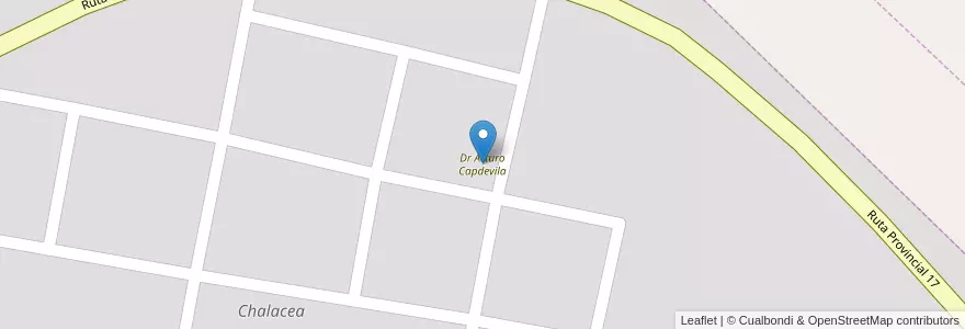 Mapa de ubicacion de Dr Arturo Capdevila en アルゼンチン, コルドバ州, Departamento Río Primero, Pedanía Chalacea, Comuna De Chalacea, Chalacea.