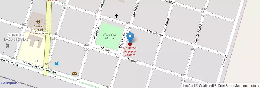 Mapa de ubicacion de Dr. Rafael Acevedo Cámara en Аргентина, Кордова, Departamento Río Cuarto, Pedanía Río Cuarto, Municipio De Las Acequias, Las Acequias.