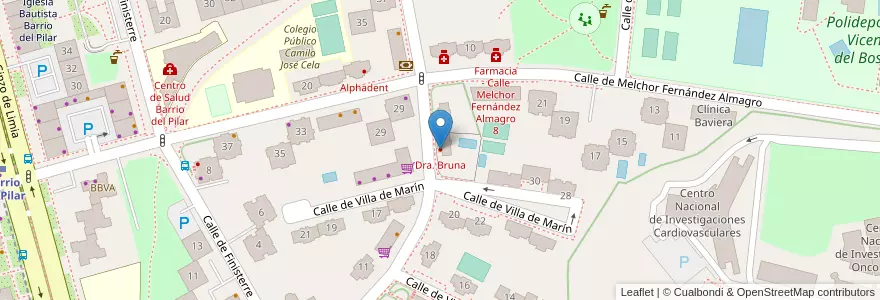 Mapa de ubicacion de Dra. Bruna en 스페인, Comunidad De Madrid, Comunidad De Madrid, Área Metropolitana De Madrid Y Corredor Del Henares, 마드리드.