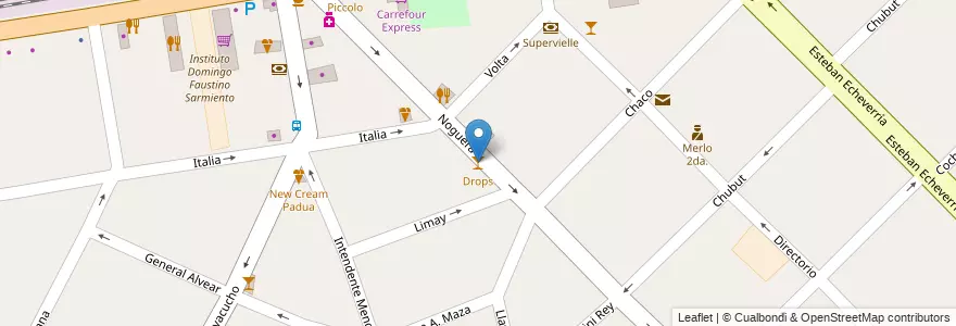 Mapa de ubicacion de Drops en Arjantin, Buenos Aires, Partido De Merlo, San Antonio De Padua.