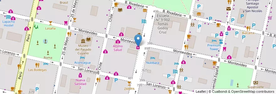 Mapa de ubicacion de Drugstore en الأرجنتين, تشيلي, Mendoza, Departamento Capital, Sección 2ª Barrio Cívico, Ciudad De Mendoza.