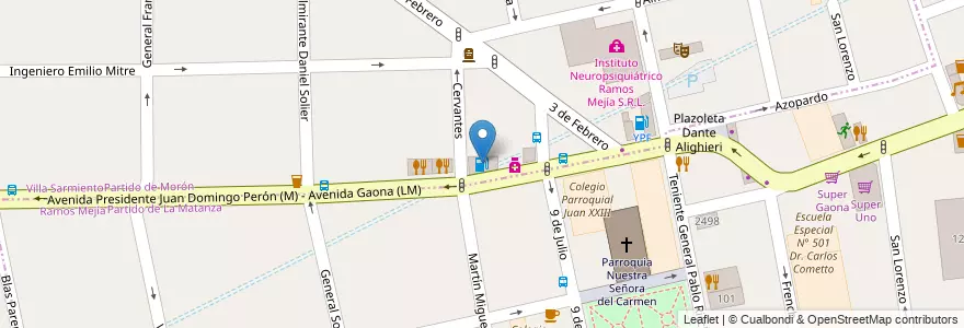 Mapa de ubicacion de DTueno Service en Arjantin, Buenos Aires, Partido De La Matanza, Ramos Mejía, Villa Sarmiento.