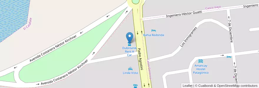 Mapa de ubicacion de Dubrovnik Rent A Car en الأرجنتين, إقليم ماجلان, تشيلي, محافظة سانتا كروز, El Calafate, Lago Argentino.
