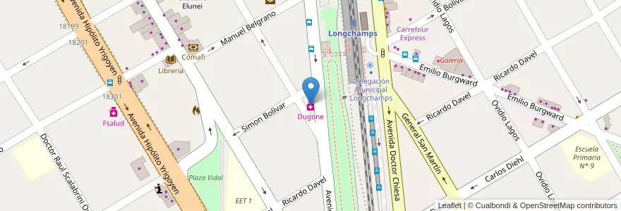 Mapa de ubicacion de Dugone en Arjantin, Buenos Aires, Partido De Almirante Brown, Longchamps.