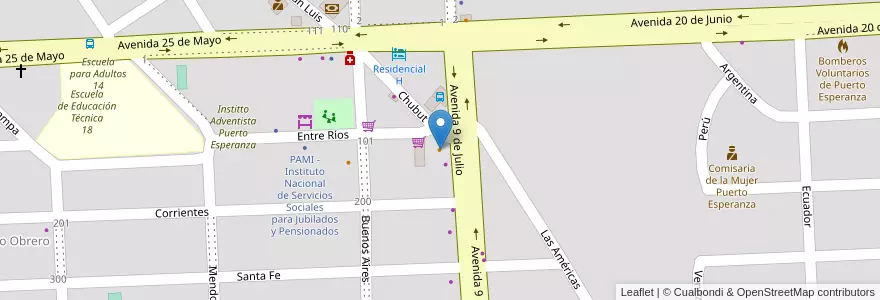 Mapa de ubicacion de Duomo en アルゼンチン, ミシオネス州, Departamento Iguazú, Municipio De Puerto Esperanza, Puerto Esperanza.
