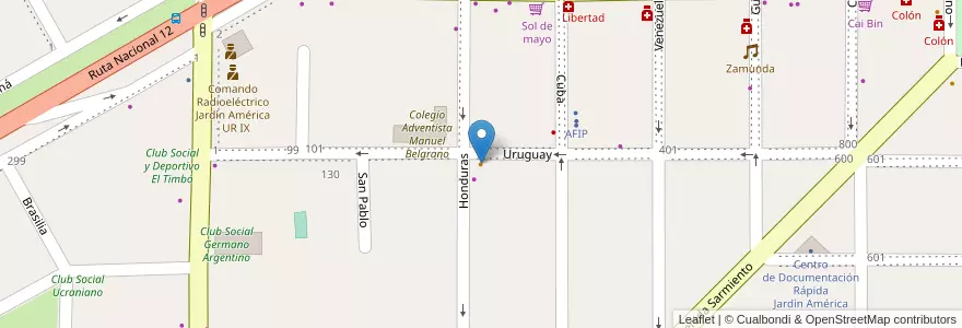 Mapa de ubicacion de Duomo en アルゼンチン, ミシオネス州, Departamento San Ignacio, Municipio De Jardín América.