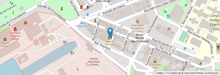 Mapa de ubicacion de Duplex Cinema en Espanha, Galiza, A Corunha, Ferrol, Ferrol.