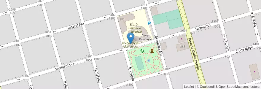 Mapa de ubicacion de D.V.Sársfield. Nivel Inicial en Argentinië, Córdoba, Departamento San Justo, Municipio Arroyito, Pedanía Arroyito, Arroyito.