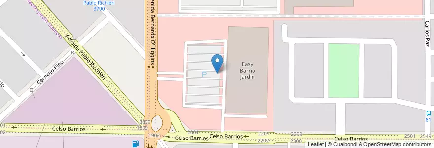 Mapa de ubicacion de Easy Barrio Jardín en آرژانتین, Córdoba, Departamento Capital, Pedanía Capital, Córdoba, Municipio De Córdoba.