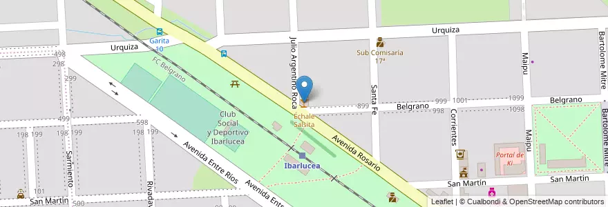 Mapa de ubicacion de Échale Salsita en الأرجنتين, سانتا في, Departamento Rosario, Municipio De Ibarlucea, Ibarlucea.