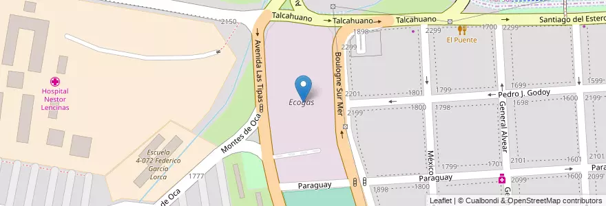 Mapa de ubicacion de Ecogas en Argentine, Mendoza, Chili, Godoy Cruz, Departamento Capital, Distrito Ciudad De Godoy Cruz, Ciudad De Mendoza.