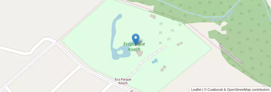 Mapa de ubicacion de Ecoparque Kooch en アルゼンチン, ブエノスアイレス州, Partido De Tornquist.