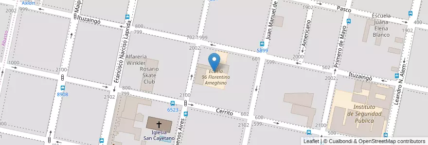 Mapa de ubicacion de Ecuela 96 Florentino Ameghino en آرژانتین, سانتافه, Departamento Rosario, Municipio De Rosario, تسبیح.