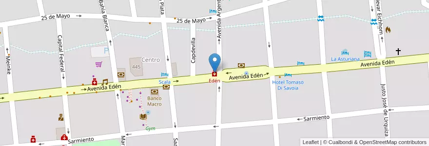 Mapa de ubicacion de Edén en Arjantin, Córdoba, Departamento Punilla, Pedanía San Antonio, Municipio De La Falda.