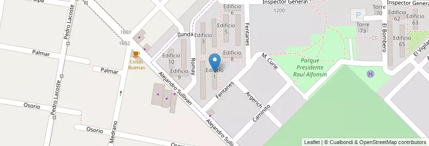 Mapa de ubicacion de Edificio 1 en アルゼンチン, ブエノスアイレス州, Partido De Merlo, San Antonio De Padua.