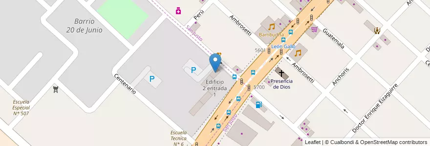 Mapa de ubicacion de Edificio 1 entrada 1 en アルゼンチン, ブエノスアイレス州, Partido De La Matanza, San Justo.