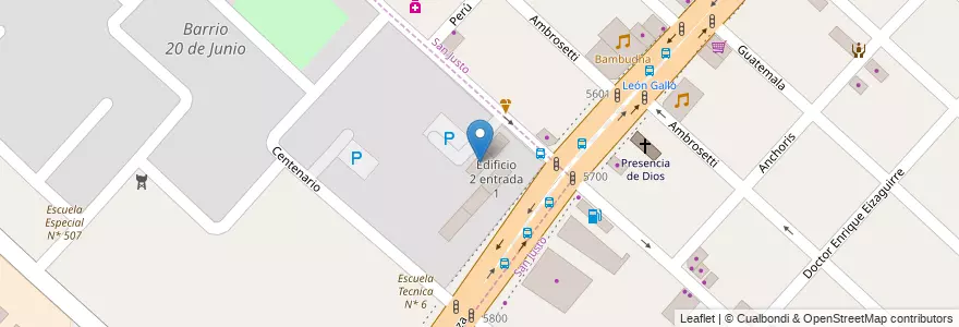 Mapa de ubicacion de Edificio 1 entrada 2 en アルゼンチン, ブエノスアイレス州, Partido De La Matanza, San Justo.