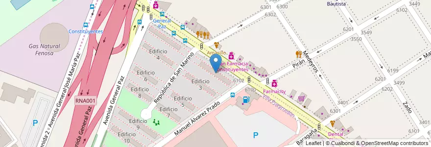 Mapa de ubicacion de Edificio 1, Villa Pueyrredon en 阿根廷, Ciudad Autónoma De Buenos Aires, Comuna 12, 布宜诺斯艾利斯.