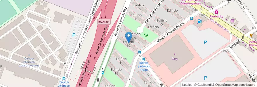 Mapa de ubicacion de Edificio 10, Villa Pueyrredon en 아르헨티나, 부에노스아이레스주, Comuna 12.