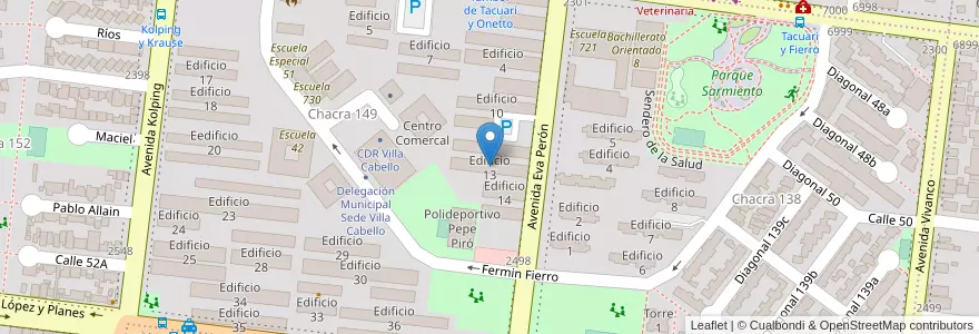 Mapa de ubicacion de Edificio 13 en Argentinië, Misiones, Departamento Capital, Municipio De Posadas, Posadas.