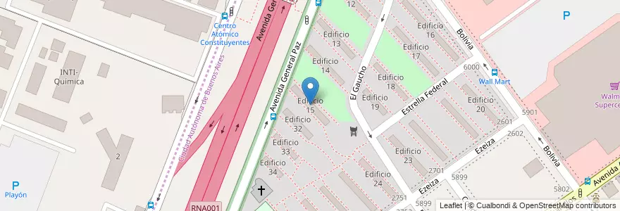 Mapa de ubicacion de Edificio 15, Villa Pueyrredon en Аргентина, Буэнос-Айрес, Comuna 12.