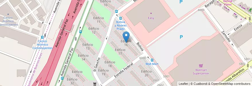 Mapa de ubicacion de Edificio 16, Villa Pueyrredon en Argentine, Ciudad Autónoma De Buenos Aires, Comuna 12, Buenos Aires.