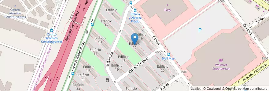 Mapa de ubicacion de Edificio 17, Villa Pueyrredon en Argentinië, Ciudad Autónoma De Buenos Aires, Comuna 12, Buenos Aires.