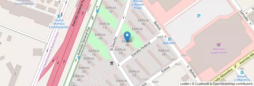 Mapa de ubicacion de Edificio 18, Villa Pueyrredon en Argentine, Ciudad Autónoma De Buenos Aires, Comuna 12, Buenos Aires.