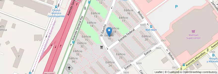 Mapa de ubicacion de Edificio 19, Villa Pueyrredon en 阿根廷, 布宜诺斯艾利斯省, Comuna 12.