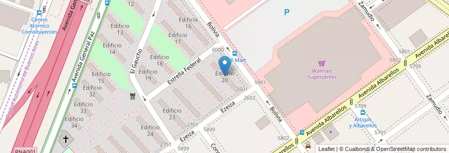 Mapa de ubicacion de Edificio 20, Villa Pueyrredon en Argentine, Ciudad Autónoma De Buenos Aires, Comuna 12, Buenos Aires.