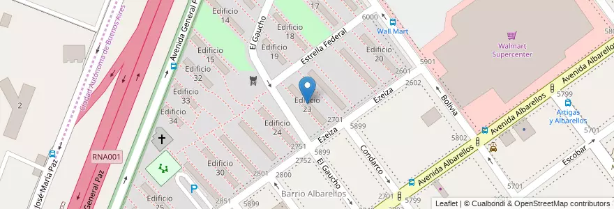 Mapa de ubicacion de Edificio 23, Villa Pueyrredon en Argentine, Ciudad Autónoma De Buenos Aires, Comuna 12, Buenos Aires.