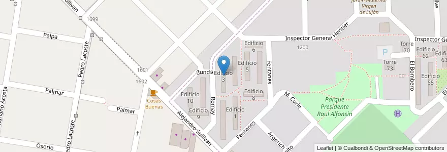 Mapa de ubicacion de Edificio 3 en アルゼンチン, ブエノスアイレス州, Partido De Merlo, San Antonio De Padua.