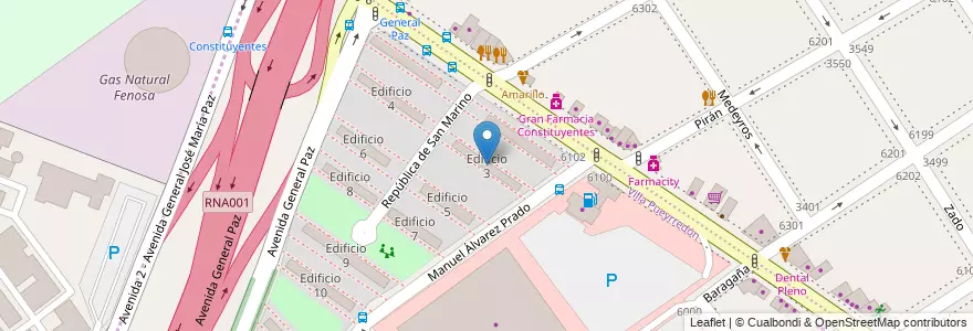 Mapa de ubicacion de Edificio 3, Villa Pueyrredon en アルゼンチン, Ciudad Autónoma De Buenos Aires, Comuna 12, ブエノスアイレス.