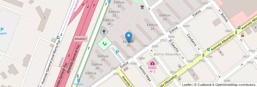 Mapa de ubicacion de Edificio 30, Villa Pueyrredon en Argentina, Buenos Aires, Comuna 12.