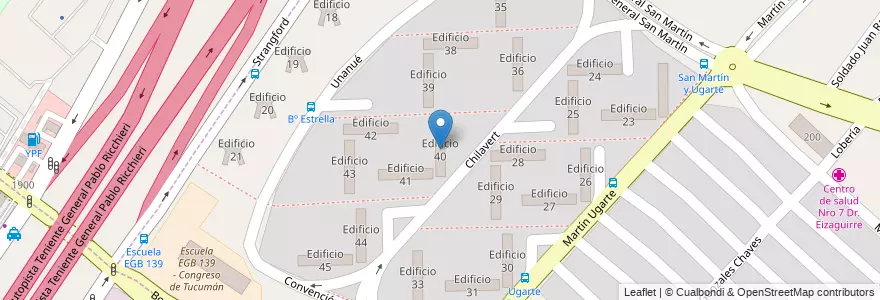 Mapa de ubicacion de Edificio 40 en アルゼンチン, ブエノスアイレス州, Partido De La Matanza, Villa Celina.