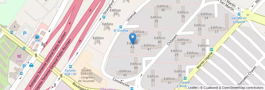 Mapa de ubicacion de Edificio 43 en アルゼンチン, ブエノスアイレス州, Partido De La Matanza, Villa Celina.
