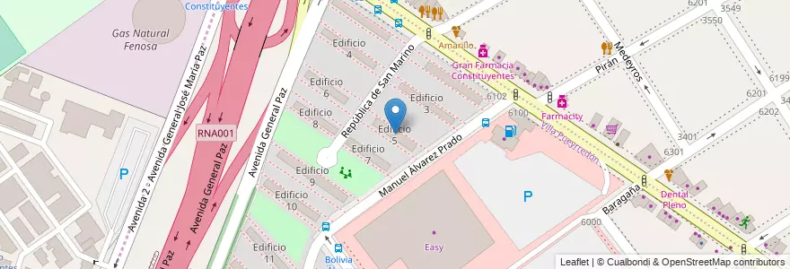 Mapa de ubicacion de Edificio 5, Villa Pueyrredon en Argentine, Ciudad Autónoma De Buenos Aires, Comuna 12, Buenos Aires.