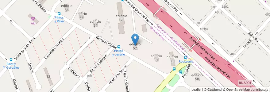 Mapa de ubicacion de edificio 52 en アルゼンチン, ブエノスアイレス州, Partido De La Matanza, Villa Celina.