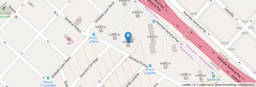 Mapa de ubicacion de edificio 54 en Argentinië, Buenos Aires, Partido De La Matanza, Villa Celina.