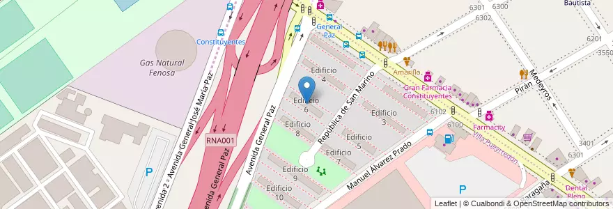 Mapa de ubicacion de Edificio 6, Villa Pueyrredon en Argentina, Buenos Aires, Comuna 12.