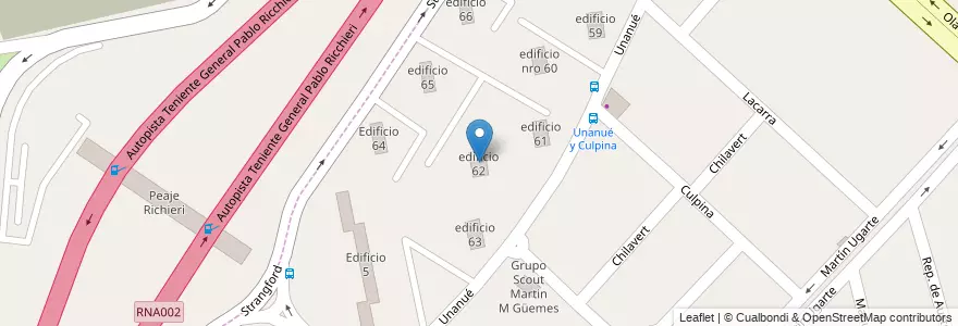 Mapa de ubicacion de edificio 62 en アルゼンチン, ブエノスアイレス州, Partido De La Matanza, Villa Celina.