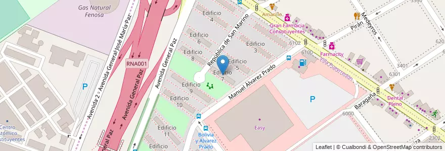 Mapa de ubicacion de Edificio 7, Villa Pueyrredon en الأرجنتين, بوينس آيرس, Comuna 12.