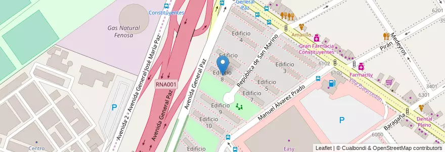 Mapa de ubicacion de Edificio 8, Villa Pueyrredon en Argentina, Buenos Aires, Comuna 12.